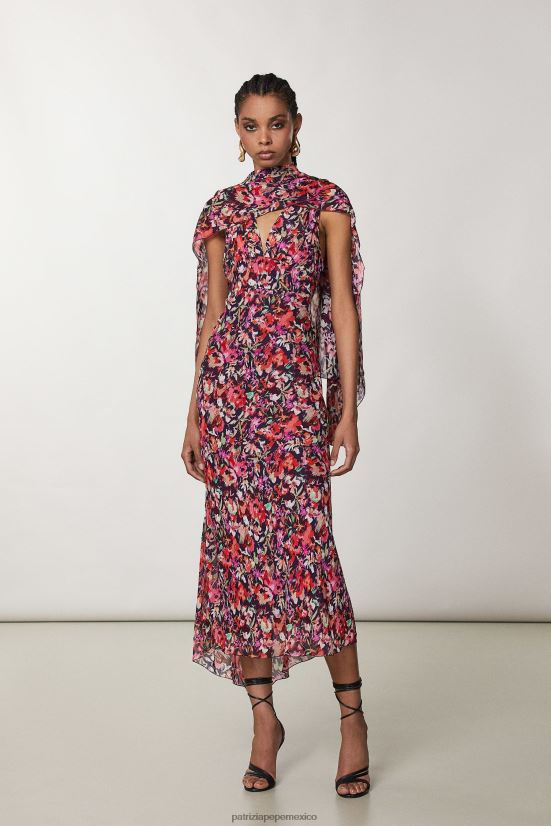 accesorio mx Patrizia Pepe mujer estola con estampado de viscosa flor roja marciana 66024R931