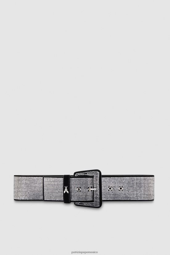 accesorio mx Patrizia Pepe mujer cinturón de cuero con detalles de strass negro/cristal 66024R966
