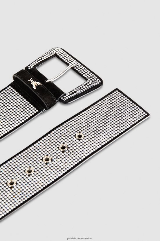 accesorio mx Patrizia Pepe mujer cinturón de cuero con detalles de strass negro/cristal 66024R966