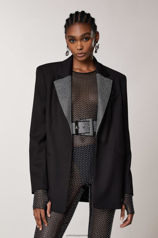 accesorio mx Patrizia Pepe mujer cinturón de cuero con detalles de strass negro/cristal 66024R966