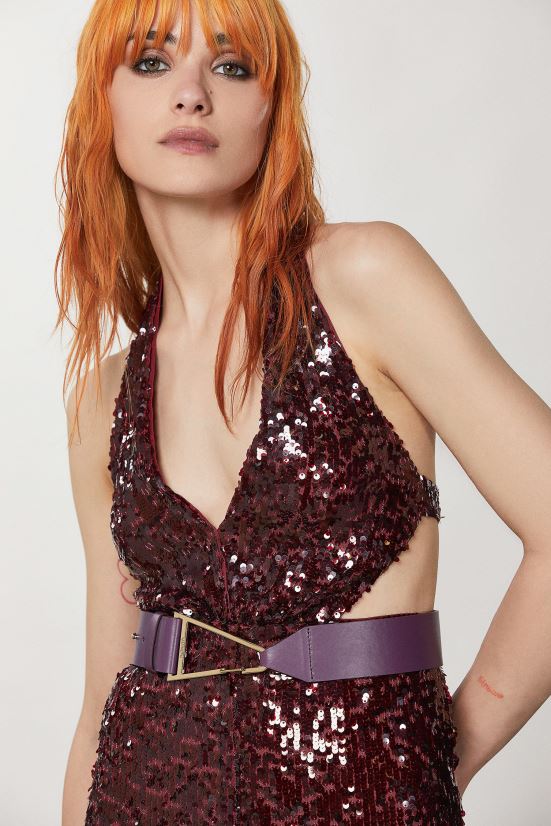 accesorio mx Patrizia Pepe mujer cinturón de cuero de talle alto morado futurista 66024R978