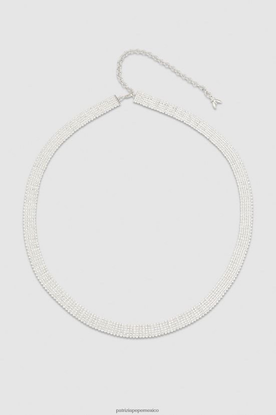 accesorio mx Patrizia Pepe mujer elegante cinturón de diamantes de imitación plata/cristal 66024R953