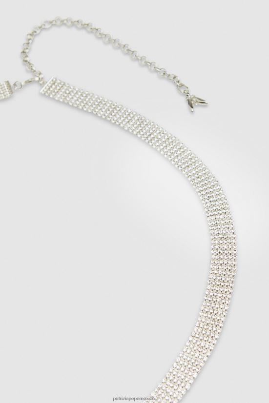 accesorio mx Patrizia Pepe mujer elegante cinturón de diamantes de imitación plata/cristal 66024R953