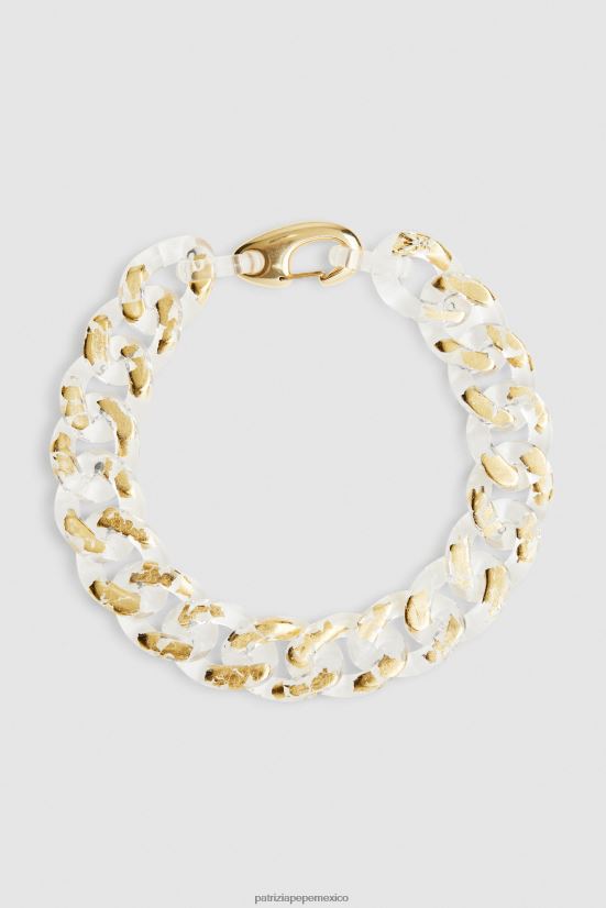 accesorio mx Patrizia Pepe mujer collar con cadena larga y pan de oro transparente y dorado 66024R944