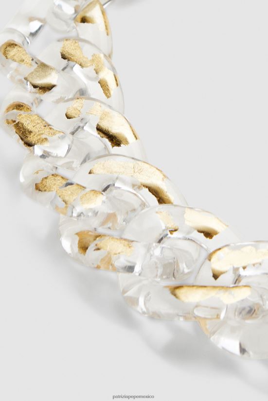 accesorio mx Patrizia Pepe mujer collar con cadena larga y pan de oro transparente y dorado 66024R944