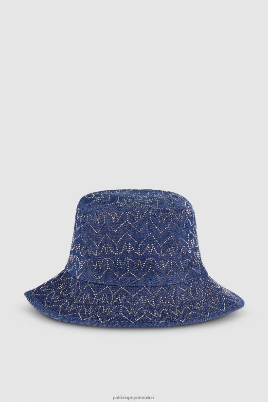 accesorio mx Patrizia Pepe mujer sombrero de pescador de mezclilla lavado de strass con monograma 66024R942