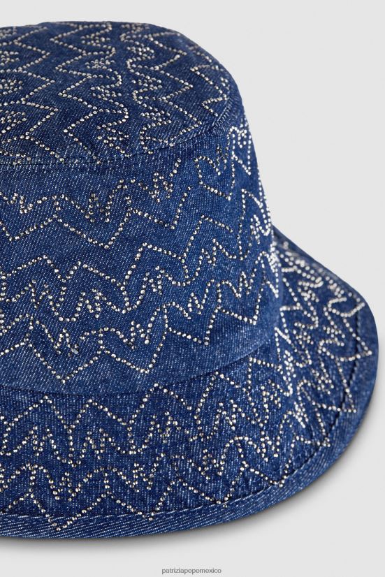 accesorio mx Patrizia Pepe mujer sombrero de pescador de mezclilla lavado de strass con monograma 66024R942