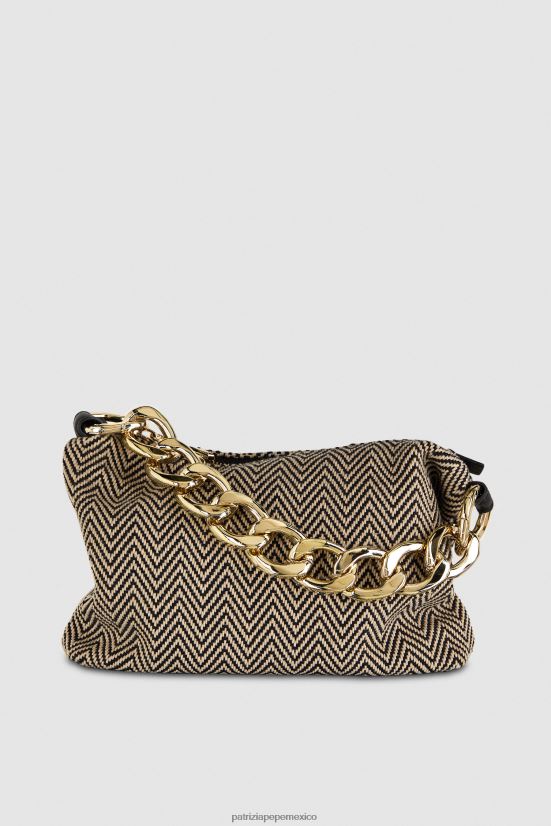 bolsas| mx Patrizia Pepe mujer bolso hobo con diseño de espiguilla blanco negro 66024R809