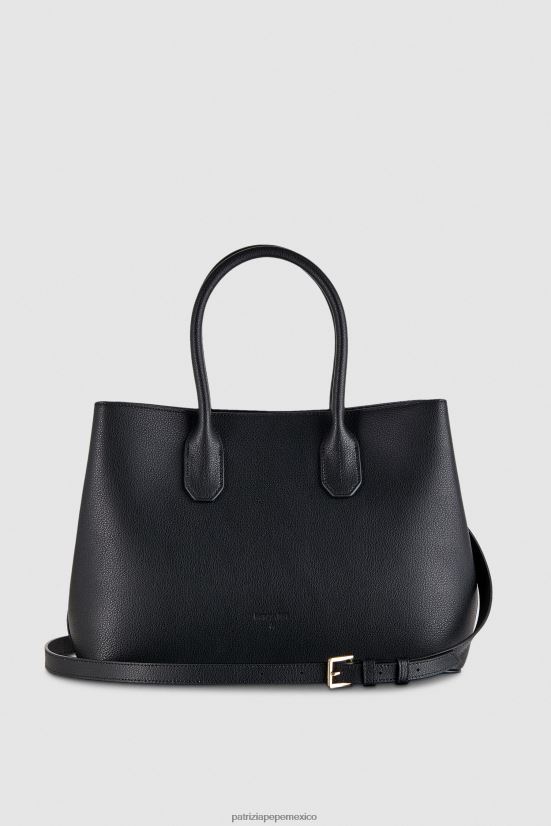 bolsas| mx Patrizia Pepe mujer bolso shopper de cuero fly bag negro y oro 66024R787