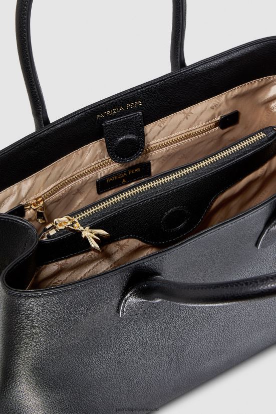 bolsas| mx Patrizia Pepe mujer bolso shopper de cuero fly bag negro y oro 66024R787