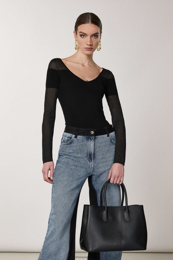 bolsas| mx Patrizia Pepe mujer bolso shopper de cuero fly bag negro y oro 66024R787