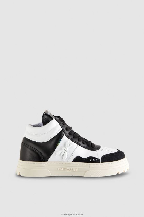 calzado mx Patrizia Pepe mujer zapatillas altas de cuero blanco negro 66024R843