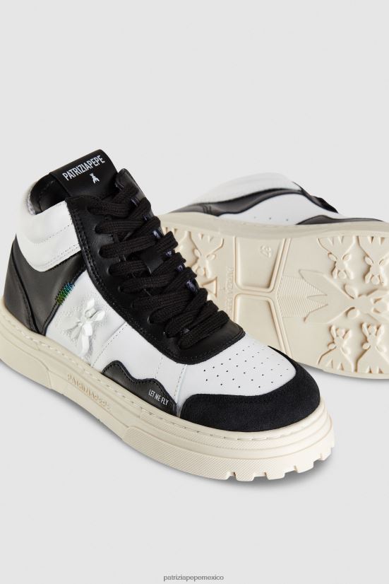 calzado mx Patrizia Pepe mujer zapatillas altas de cuero blanco negro 66024R843