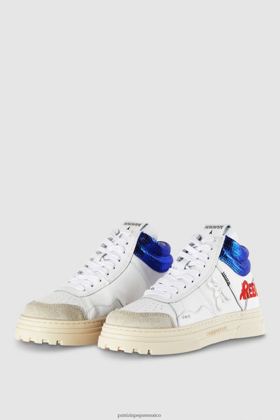 calzado mx Patrizia Pepe mujer zapatillas altas de cuero blanco rebelde 66024R840