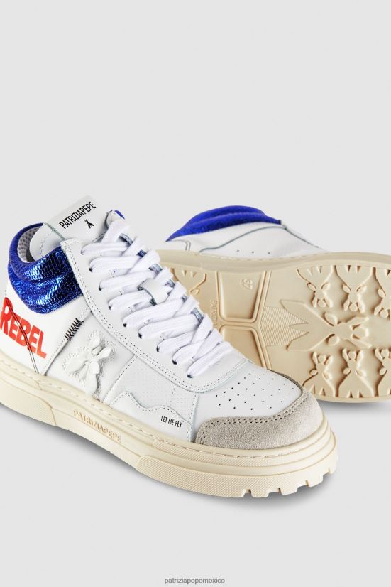 calzado mx Patrizia Pepe mujer zapatillas altas de cuero blanco rebelde 66024R840