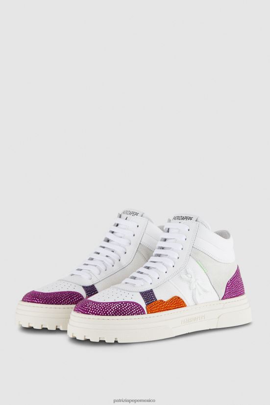 calzado mx Patrizia Pepe mujer zapatillas con pedrería strass blanco y fucsia 66024R863