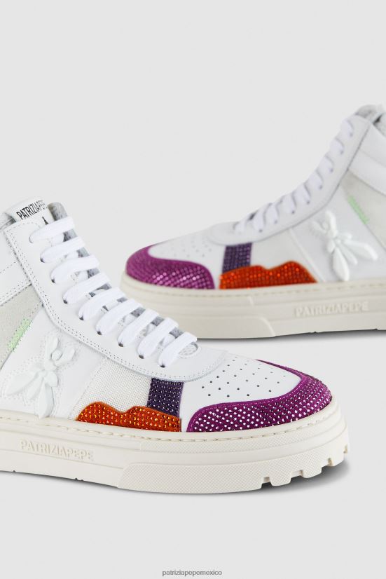 calzado mx Patrizia Pepe mujer zapatillas con pedrería strass blanco y fucsia 66024R863