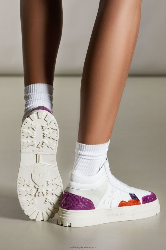 calzado mx Patrizia Pepe mujer zapatillas con pedrería strass blanco y fucsia 66024R863