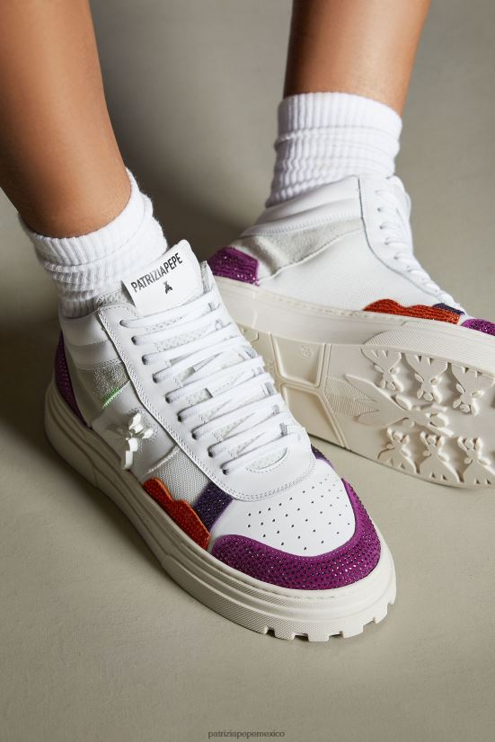 calzado mx Patrizia Pepe mujer zapatillas con pedrería strass blanco y fucsia 66024R863