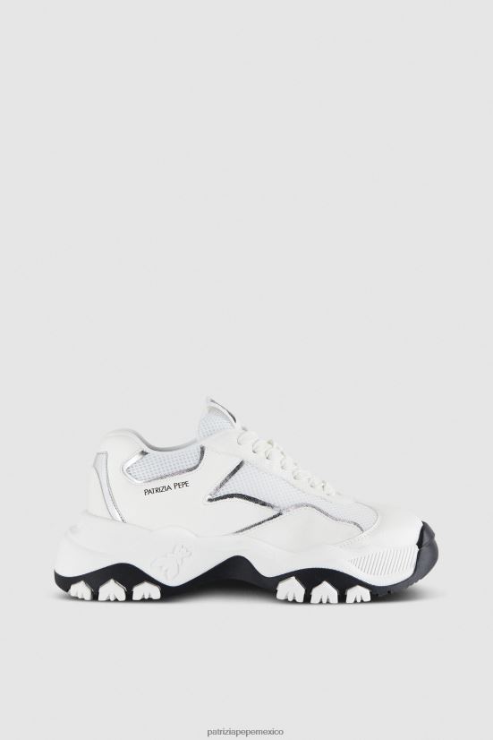 calzado mx Patrizia Pepe mujer zapatillas pepe de tela plata blanca 66024R883