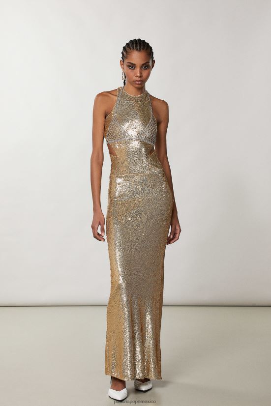 vestir mx Patrizia Pepe mujer falda larga de lentejuelas oro mate y brillante 66024R365