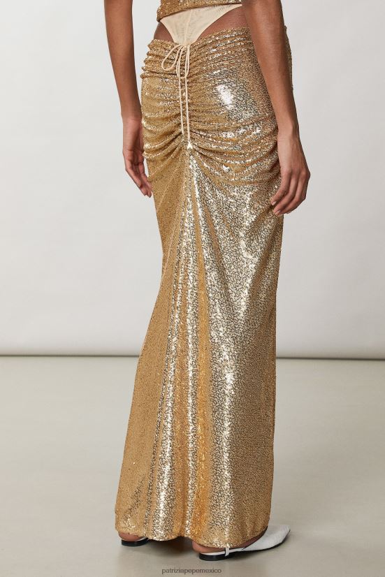 vestir mx Patrizia Pepe mujer falda larga de lentejuelas oro mate y brillante 66024R365