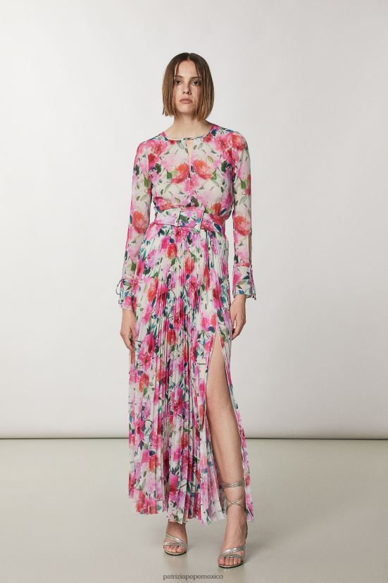 vestir mx Patrizia Pepe mujer falda larga plisada de talle alto flor de ceremonia 66024R268