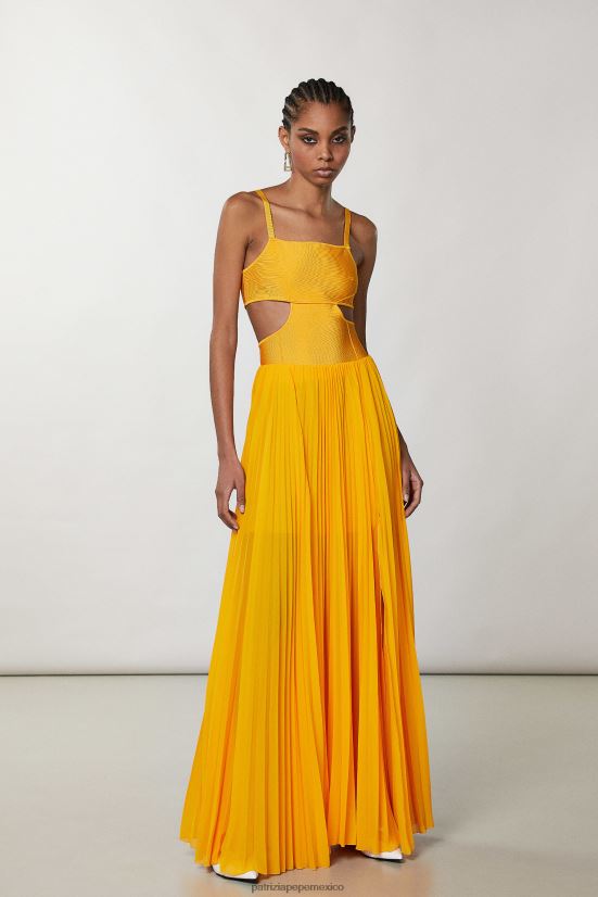 vestir mx Patrizia Pepe mujer falda larga plisada naranja jugosa 66024R317