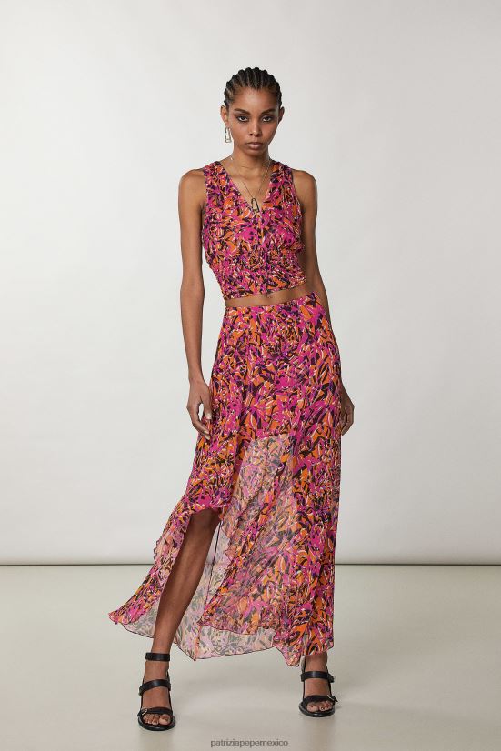 vestir mx Patrizia Pepe mujer falda asimétrica estampada naranja jugosa abstracta 66024R601
