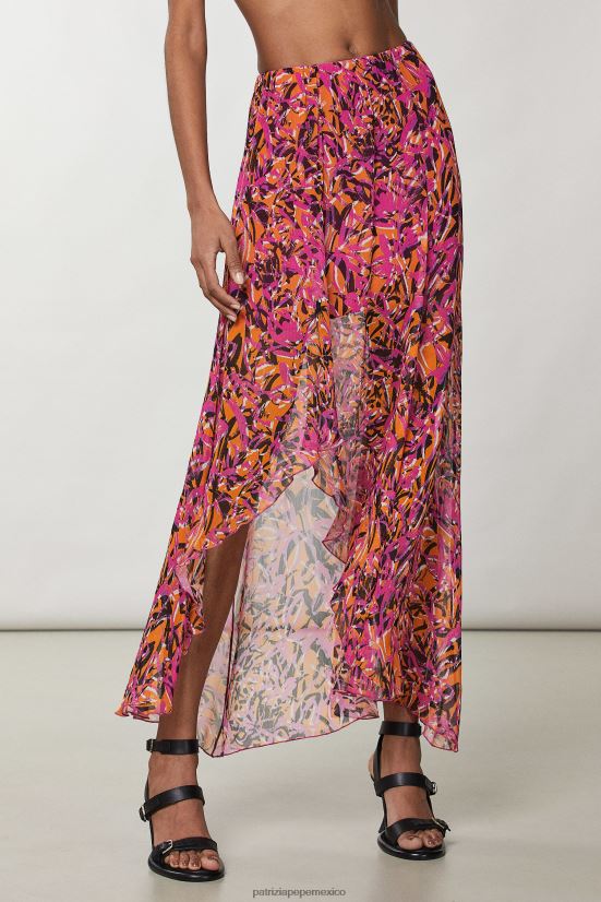 vestir mx Patrizia Pepe mujer falda asimétrica estampada naranja jugosa abstracta 66024R601