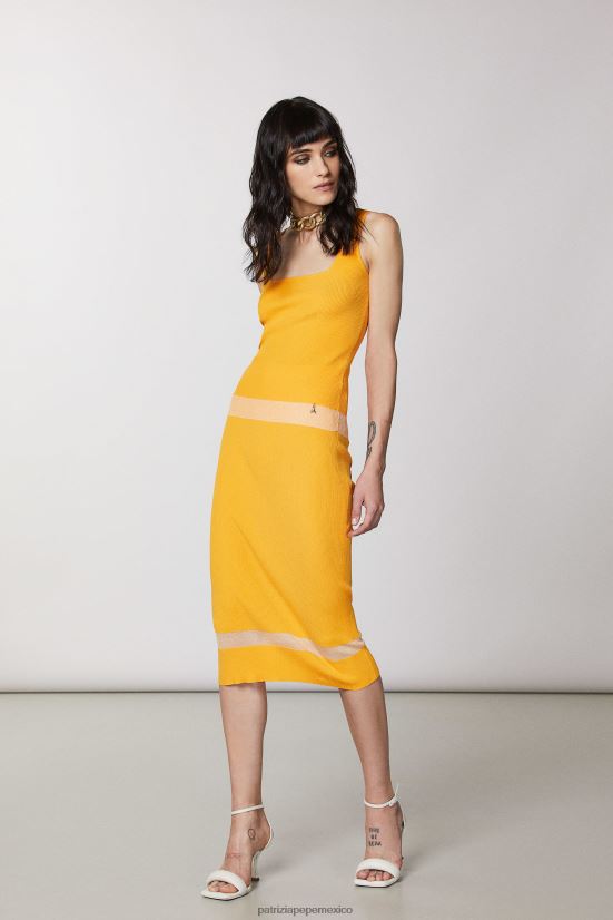 vestir mx Patrizia Pepe mujer falda con detalle transparente naranja jugosa 66024R400