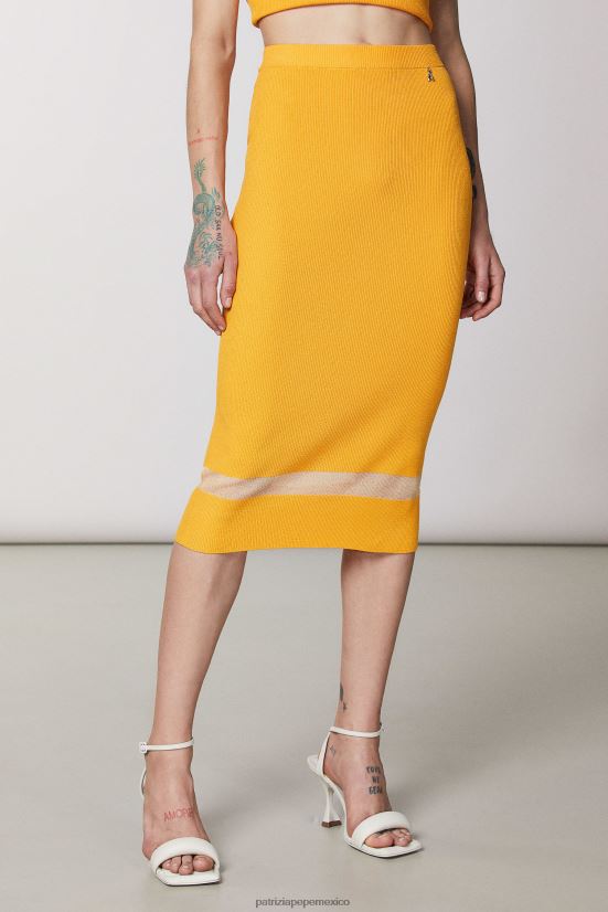 vestir mx Patrizia Pepe mujer falda con detalle transparente naranja jugosa 66024R400