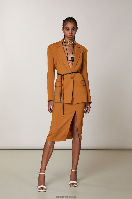 vestir mx Patrizia Pepe mujer falda esencial con detalle de abertura marrón picante 66024R541