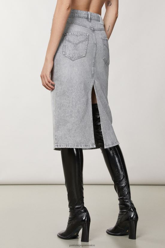 vestir mx Patrizia Pepe mujer falda lápiz de mezclilla lavado gris mineral 66024R129