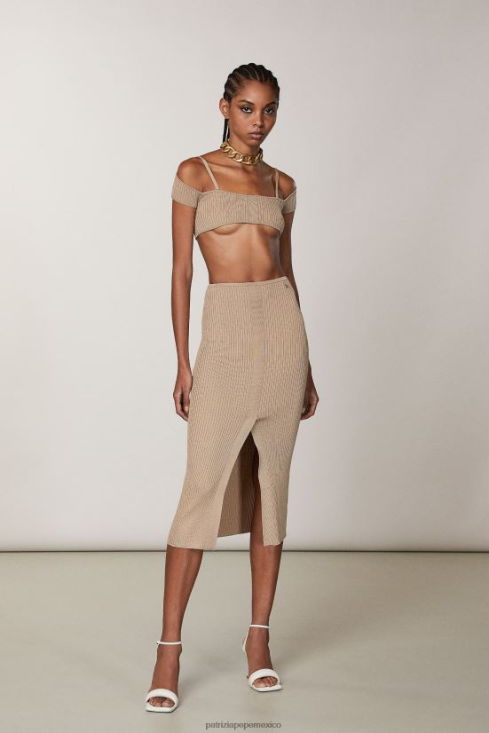 vestir mx Patrizia Pepe mujer falda lápiz midi beige de ensueño 66024R486