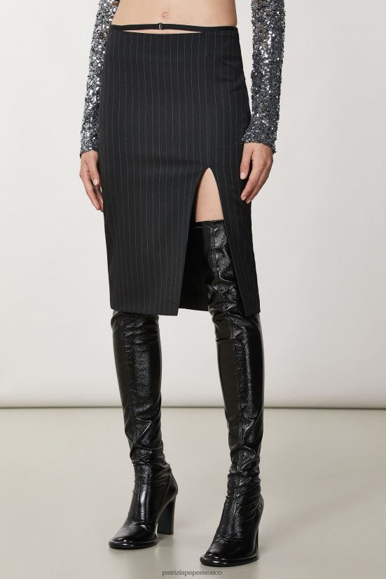 vestir mx Patrizia Pepe mujer falda midi de franela rayas negras 66024R165