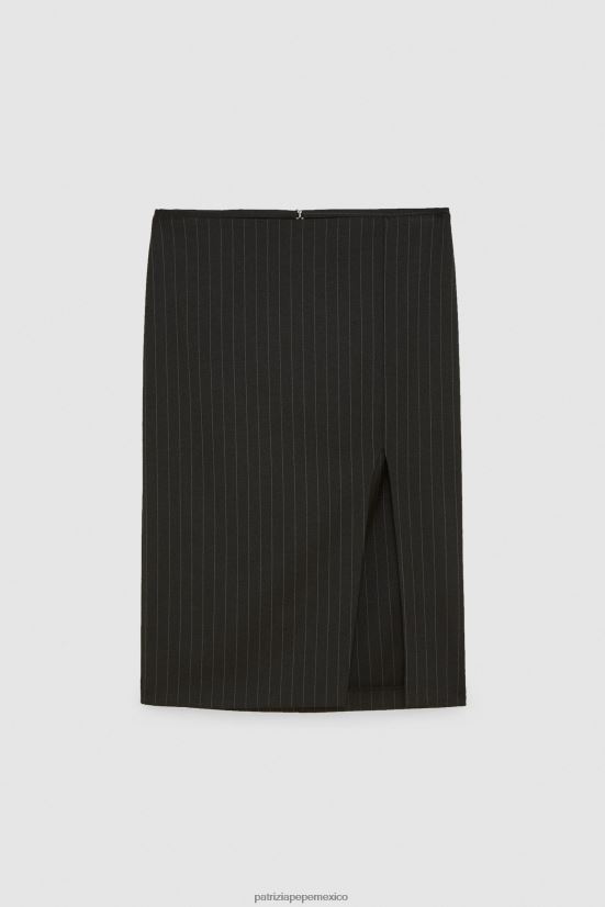 vestir mx Patrizia Pepe mujer falda midi de franela rayas negras 66024R165