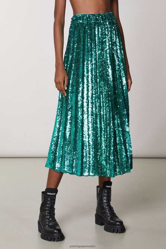 vestir mx Patrizia Pepe mujer falda plisada decorada con lentejuelas ilusión de lentejuelas verdes 66024R409