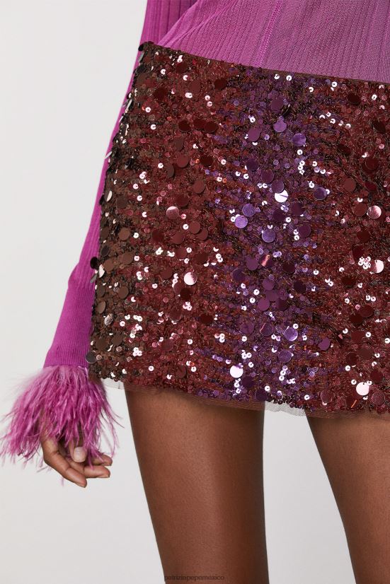 vestir mx Patrizia Pepe mujer falda de tul bordada orquídea marrón degradar 66024R526