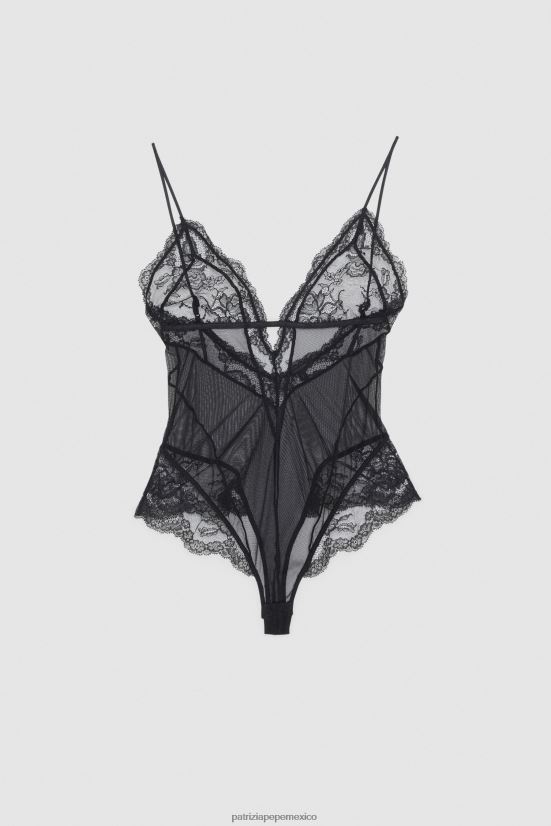 vestir mx Patrizia Pepe mujer body de tul y encaje Nerón 66024R589