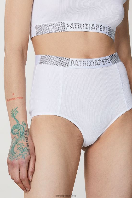 vestir mx Patrizia Pepe mujer braguitas de talle alto con pedrería blanco 66024R390