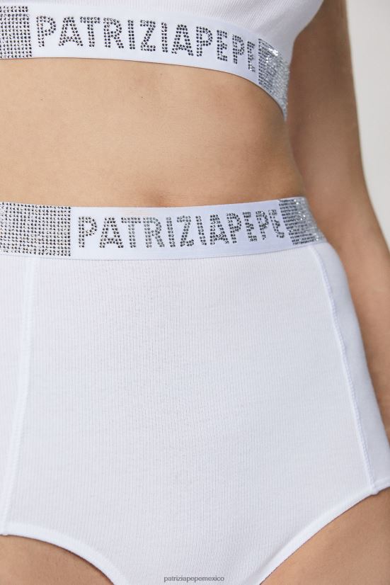vestir mx Patrizia Pepe mujer braguitas de talle alto con pedrería blanco 66024R390