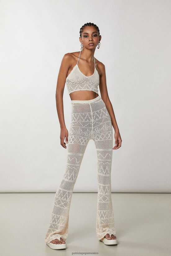 vestir mx Patrizia Pepe mujer pantalones de algodón tejidos a crochet lino blanco 66024R197