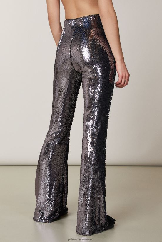 vestir mx Patrizia Pepe mujer pantalones de lentejuelas lentejuelas plateadas negras 66024R439