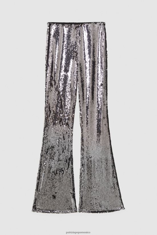 vestir mx Patrizia Pepe mujer pantalones de lentejuelas lentejuelas plateadas negras 66024R439