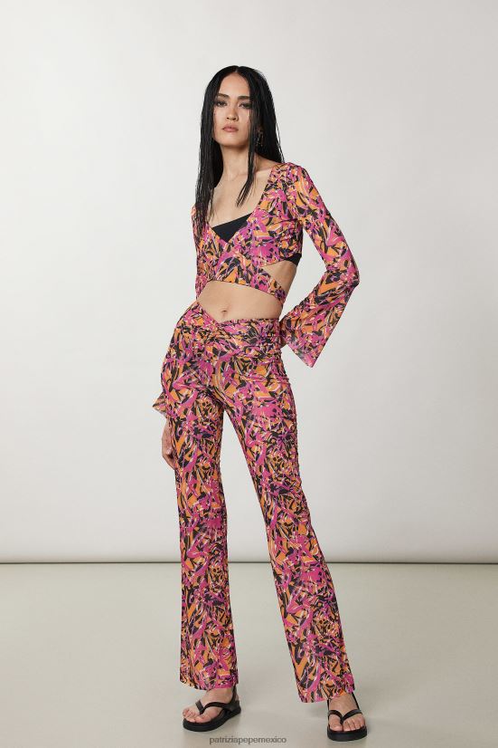 vestir mx Patrizia Pepe mujer pantalones de playa acampanados naranja jugosa abstracta 66024R242