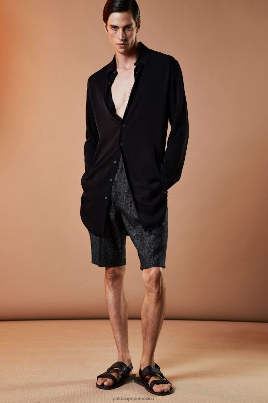 vestir mx Patrizia Pepe hombres bermudas de lúrex metalizado lúrex negro y negro 66024R1023