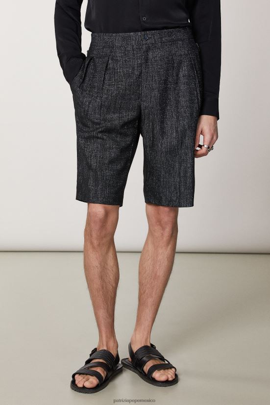 vestir mx Patrizia Pepe hombres bermudas de lúrex metalizado lúrex negro y negro 66024R1023