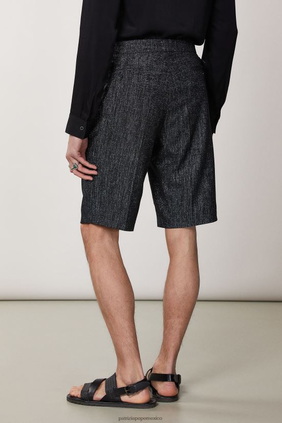 vestir mx Patrizia Pepe hombres bermudas de lúrex metalizado lúrex negro y negro 66024R1023