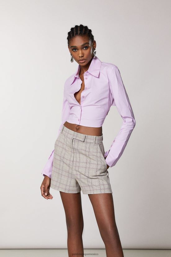 vestir mx Patrizia Pepe mujer pantalones cortos en mezcla de viscosa cuadros beige primavera 66024R476